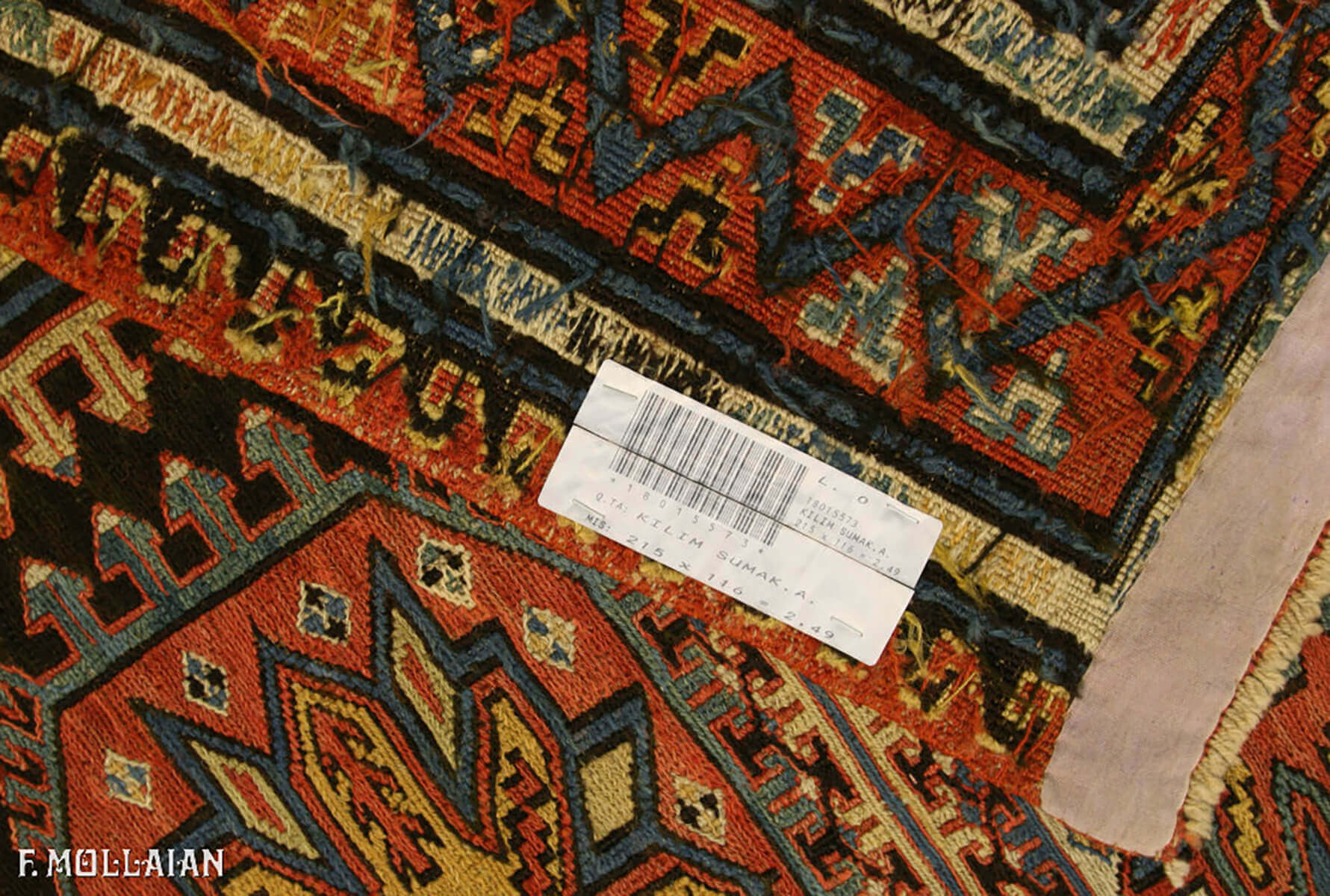 Geometric design Caucasian Kilim Sumak (215x116 cm)